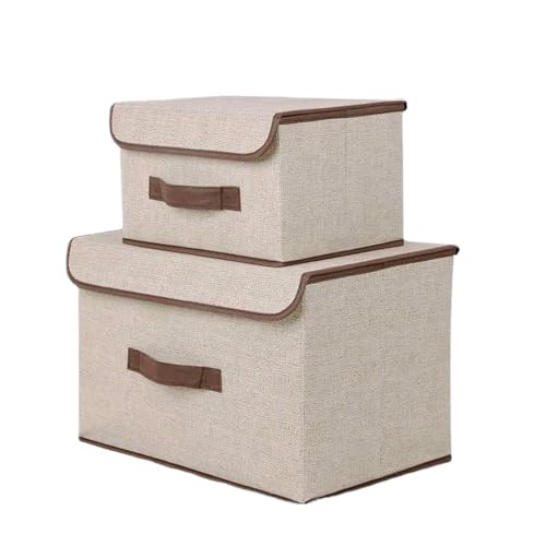 Crepundia Folding Fabric Storage Cube Organizer, 2 Stück Faltbare Aufbewahrungsboxen Mit Deckel Und Griffen, Große Kapazität, Leichte Schrank Organizer Für Spielzeug Stoff(Beige) von Crepundia