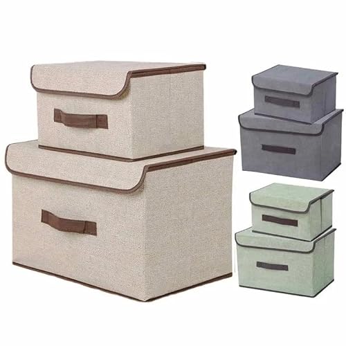 Crepundia Folding Fabric Storage Cube Organizer, 2 Stück Faltbare Aufbewahrungsboxen Mit Deckel Und Griffen, Große Kapazität, Leichte Schrank Organizer Für Spielzeug Stoff(Gray) von Crepundia