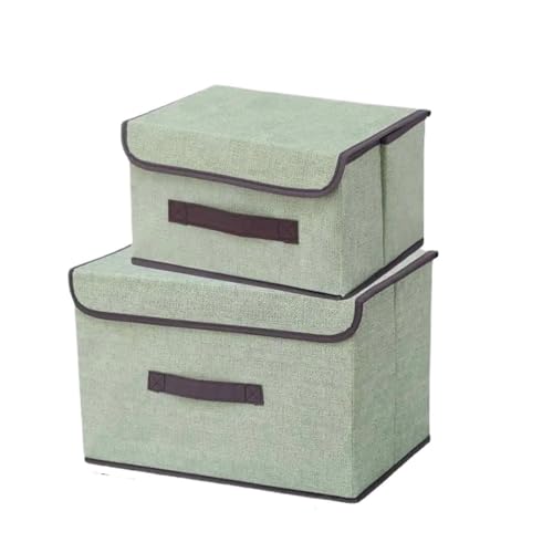 Crepundia Folding Fabric Storage Cube Organizer, 2 Stück Faltbare Aufbewahrungsboxen Mit Deckel Und Griffen, Große Kapazität, Leichte Schrank Organizer Für Spielzeug Stoff(Green) von Crepundia