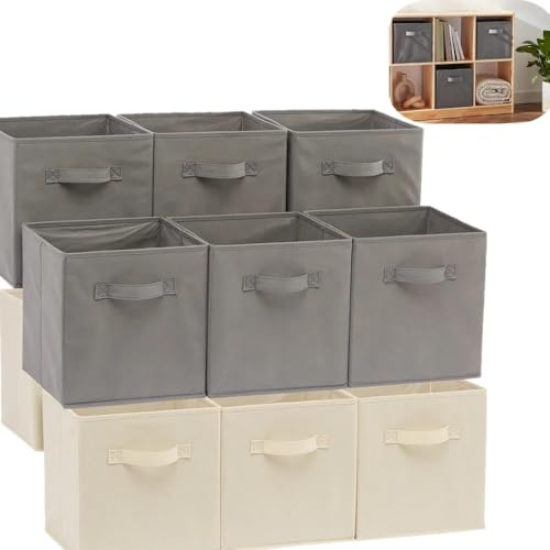 Crepundia Folding Fabric Storage Cube Organizer, 26cm Faltbare Stoff-Aufbewahrungsbox Mit Griff, Organizer Würfel Für Kleidung Spielzeug Schublade(Gray) von Crepundia