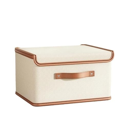 Crepundia Folding Fabric Storage Cube Organizer, 770g Staubdichte Aufbewahrungsbox Mit Deckel Großes Fassungsvermögen Faltbar Doppelt Dick Feuchtigkeitsbeständig(Beige-L-1Pc) von Crepundia