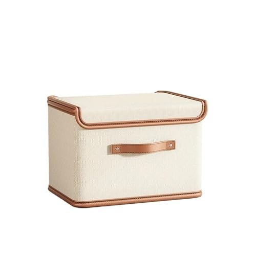 Crepundia Folding Fabric Storage Cube Organizer, 770g Staubdichte Aufbewahrungsbox Mit Deckel Großes Fassungsvermögen Faltbar Doppelt Dick Feuchtigkeitsbeständig(Beige-M-1Pc) von Crepundia