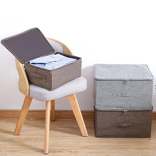 Crepundia Folding Fabric Storage Cube Organizer, Baumwoll Leinen Aufbewahrungsbox Faltbar Stoff Organizer Mit Reißverschluss Kleidung Versiegelt Feuchtigkeitsbeständig(Coffee color) von Crepundia