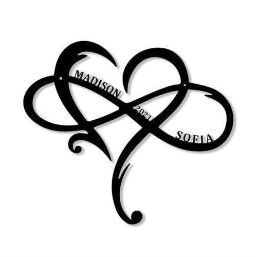 Crepundia Infinity Sign Hearts Personalised, Personalisierter Buchstabe Herzförmiges Schild Name Datum Liebe Eisen Kunst Dekoration Unendlichkeit Wanddekoration - Metall Hochzeit(A,50cm) von Crepundia