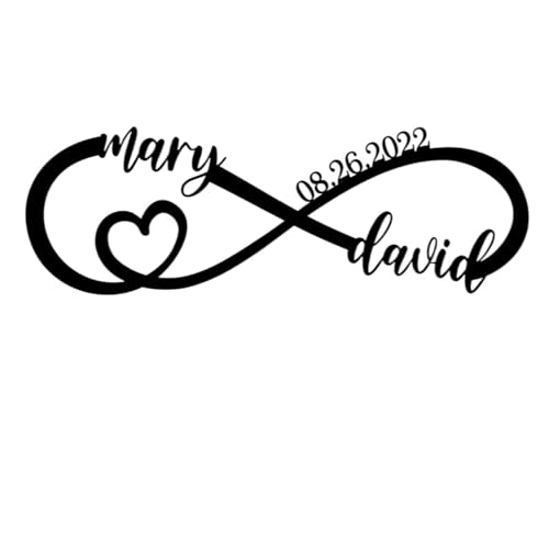 Crepundia Infinity Sign Hearts Personalised, Personalisierter Buchstabe Herzförmiges Schild Name Datum Liebe Eisen Kunst Dekoration Unendlichkeit Wanddekoration - Metall Hochzeit(E,45cm) von Crepundia