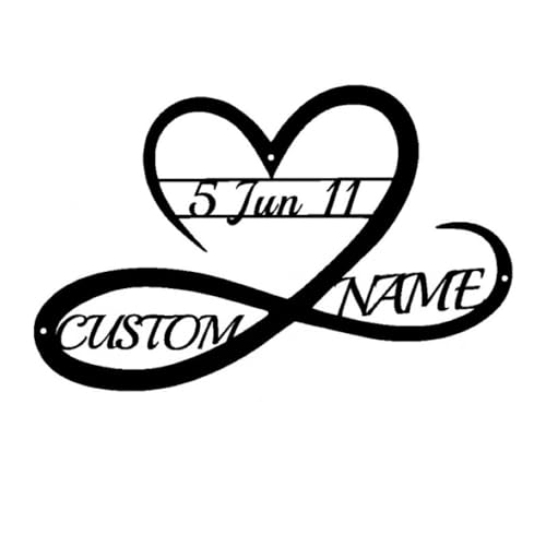 Crepundia Infinity Sign Hearts Personalised, Personalisierter Buchstabe Herzförmiges Schild Name Datum Liebe Eisen Kunst Dekoration Unendlichkeit Wanddekoration - Metall Hochzeit(F,45cm) von Crepundia