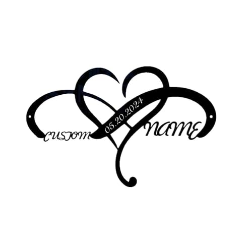 Crepundia Infinity Sign Hearts Personalised, Personalisierter Buchstabe Herzförmiges Schild Name Datum Liebe Eisen Kunst Dekoration Unendlichkeit Wanddekoration - Metall Hochzeit(K Type,30cm) von Crepundia