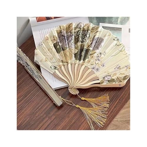 Crepundia Traditioneller Handfächer, Antiker Stil Tanz-Faltfächer Personalisierter Hochzeits-Faltfächer Tragbarer klassischer Muschel-Fan(Golden) von Crepundia