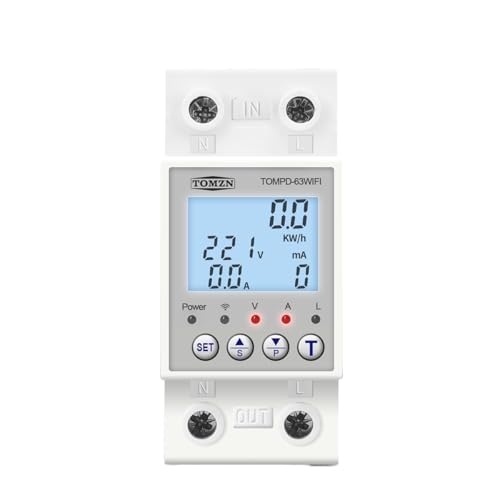 Fi Ls Schalter,Fehlerstrom-Schutzschalter TOMPD-63 WFI Schalter 63A Smartlife TUYA Circuit Breaker Energie Meter Metering Timer Mit Spannung Strom Und Leckage Schutz(No Backlight) von Crepundia