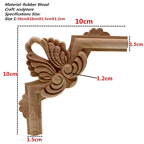 Holzornamente Ecke Holz geschnitzte Ecke Onlay Applique Unlackierte Möbel Dekorative Figuren Holzbriefe Miniaturdekoration Holzschnitzerei Applikation Deko(10X10cm) von Crepundia