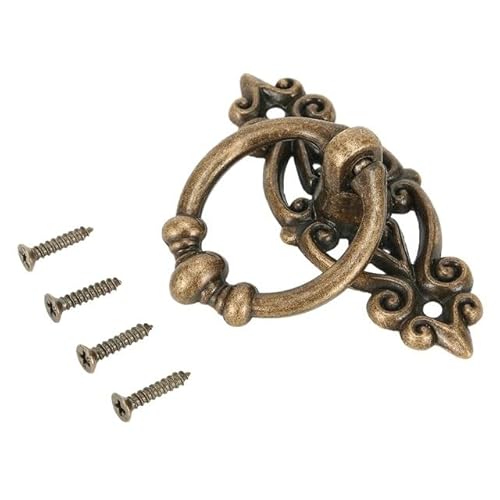 Ring Griffe Vintage Pull mit Schrauben, 4pc Schrankgriff Im Retro-Stil,Türgriff Aus Antiker Legierung, Schubladengriff,Holzgehäusegriff,Hängering For Wohnmöbel,DIY-Dekoration(Antique copper purple) von Crepundia