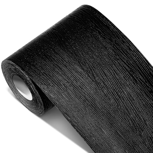 TapetenbordüRe Selbstklebend, Weiße Holzmaserung Tapetenbordüre Spiegelrahmen Abnehmbar Wasserfest,Abziehen Und Aufkleben Wandpapier Dekor Selbstklebend,Küche Badezimmer(Black,12.6" x 787.4") von Crepundia