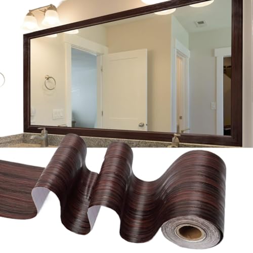 TapetenbordüRe Selbstklebend, Weiße Holzmaserung Tapetenbordüre Spiegelrahmen Abnehmbar Wasserfest,Abziehen Und Aufkleben Wandpapier Dekor Selbstklebend,Küche Badezimmer(Red Brown,3.9" x 393.6") von Crepundia