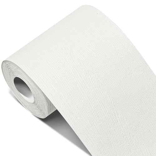 TapetenbordüRe Selbstklebend, Weiße Holzmaserung Tapetenbordüre Spiegelrahmen Abnehmbar Wasserfest,Abziehen Und Aufkleben Wandpapier Dekor Selbstklebend,Küche Badezimmer(White,3.9" x 393.7") von Crepundia