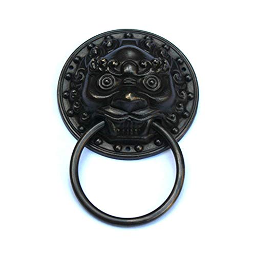 TüRklopfer mit Schrauben,TüRklopfer Antik Antike Türklopfer Dia 9.8cm Antike Reines Kupfer Löwenkopf Türgriff Fach-Tür-Pull Ring Tor Kabinett Türgriff(Black,2 pcs) von Crepundia