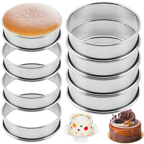 8 Stück Dessertringe Set: Ø 8cm und 10 cm Speiseringe, Edelstahl Tarte Ring Crumpet Rings, Lebensmittel Ringe, Stamper Kuchenform für Kochen, Backen, Desserts, Kuchen und DIY von Cresbel