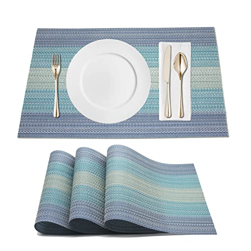 Cresitch Platzsets, Tischuntersetzer Abwaschbar, rutschfest Tischsets Hitzebeständig Platzdeckchen Kunststoff Tischset für Küche Restaurant Speisetisch (Set of 4, Blue) von Cresitch