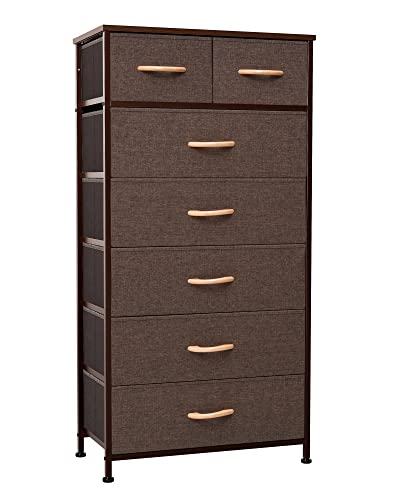 Crestlive Products Vertikaler Kommoden-Aufbewahrungsturm – stabiler Stahlrahmen, Holzplatte, leicht zu ziehende Stoffkörbe, Holzgriffe – Organizer-Einheit für Schlafzimmer, Eingangsbereich, Schränke von Crestlive Products