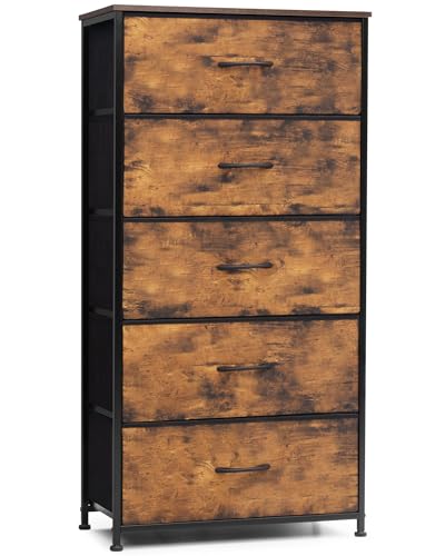 Crestlive Products Vertikaler Kommoden-Aufbewahrungsturm – stabiler Stahlrahmen, Holzplatte, leicht zu ziehende Stoffkörbe – breiter Organizer für Schlafzimmer, Flur, Eingangsbereich, Schränke – 5 von Crestlive Products