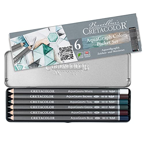CRETACOLOR Aquagraph Colors Pocket Set, Wasservermalbare Graphitstifte mit Farbakzenten für Aquarelleffekte, Rot/Blau/Grün/Petrol/Braun/Weiß, in praktischen und robusten Metalletui CRETACOLOR Aquagraph Colors Pocket Set, Wasservermalbare Graphitstifte mit Farbakzenten für Aquarelleffekte, Rot/Blau/Grün/Petrol/Braun/Weiß, in praktischen und robusten Metalletui von CRETACOLOR
