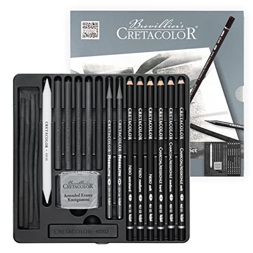 CRETACOLOR Black Box Kohleset | 20-teiliges Kohle- und Zeichenset von Cretacolor