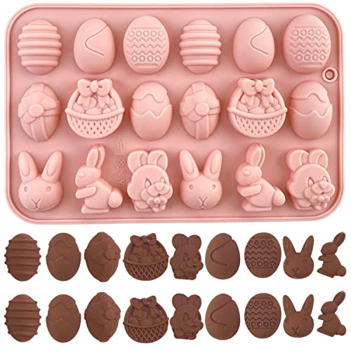 Crethink 1 Stück Ostern Silikon Schokoladenformen 18 Hohlräume Ei, Hase, Kaninchenkopf, Korbformen Formen für DIY Schokolade, Süßigkeiten, Gelee von Crethink