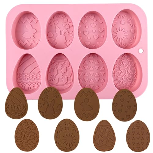 Crethink 1 x Ostereier-Schokoladenform aus Silikon, 8 Mulden, verschiedene Muster, Form für selbstgemachte Schokolade, Süßigkeiten, Gelee von Crethink
