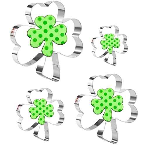 Crethink 4 Stück Klee Ausstecher Set Edelstahl St. Patrick's Day Irish Shamrock Ausstechformen zum Backen von Crethink