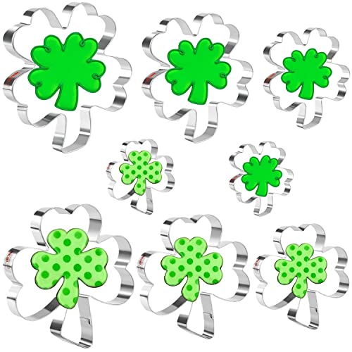 Crethink Kleeblatt und vierblättriges Kleeblatt Ausstecher-Set 8 Stück Edelstahl St. Patrick's Day Irish Shamrock Ausstechformen zum Backen von Crethink