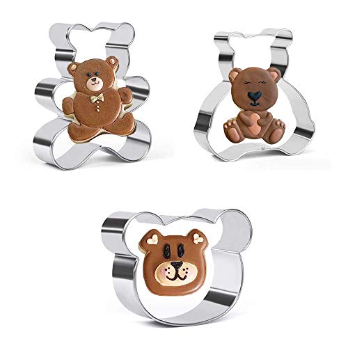 Crethink Teddybär Ausstecher Set - 3-teilig Bärengesicht und Teddybären Edelstahl Keksausstecher Fondant Kuchendekoration zum Backen von Crethink