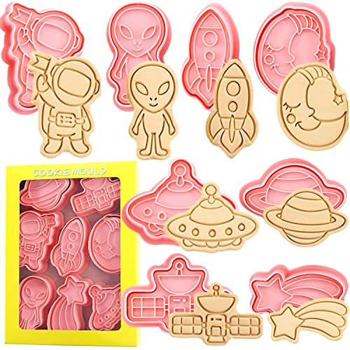 Crethinkaty Weltraum Ausstechformen-8 Kunststoff Keksstempel Weltraum Cartoon Spaß Ausstecher Set Kinder Backen Set von Crethinkaty