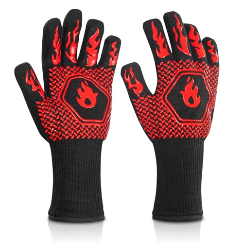 Cretosou Grillhandschuhe Hitzebeständig Silikon-Ofenhandschuhe, Ofenhandschuhe Topflappen Handschuh BBQ Handschuhe Kochhandschuhe Grill Zubehör, Backhandschuhe zum Backen Kochen Grillen BBQ (A Paar) von Cretosou