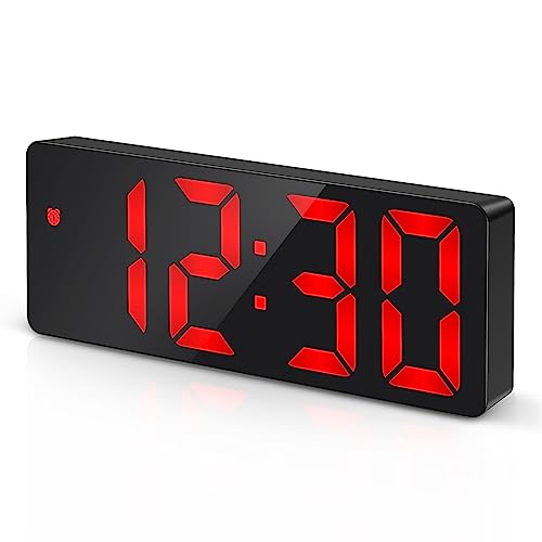 Criacr Digitaler Wecker mit Große Zahlen Display, Tragbarer Wecker mit Snooze, 3 Helligkeit, Temperaturanzeige, Datum, 12/24HR, USB Stromanschluss, Sprachsteuerung Funktion (Rot) von Criacr