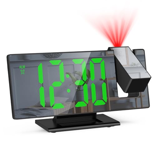 Criacr Projektionswecker, Digitaler Wecker mit Projektion 180 °, LED Spiegel-Wecker mit Große Display, Temperaturanzeige, Wecker Digital mit Snooze, Datum, 3 Helligkeit, 12/24HR (Schwarz & Grün) von Criacr
