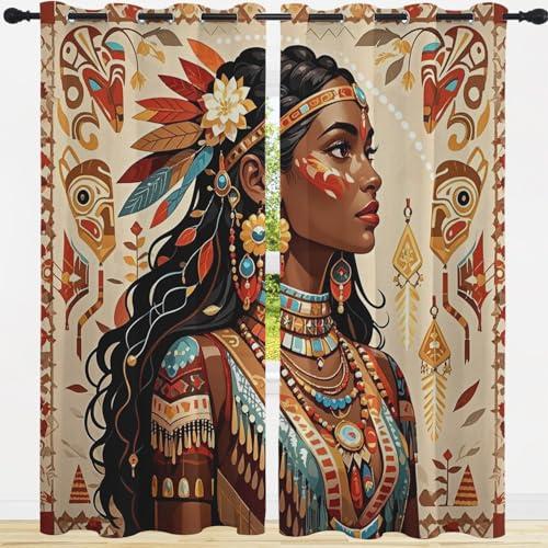 Criajiator Indische Frau Vorhang Blickdicht mit ösen, Indianer Gardinen für Schlafzimmer und Wohnzimmer, Exotisch Vorhänge 2er Set Verdunklungsvorhänge - H215 x B140 cm von Criajiator