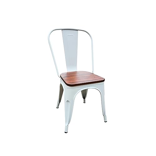 Cribel 4 Stühle, Industrial, aus Metall, weiß, Sitz aus Holz, geeignet für Außen-und Inneneinrichtungen im industriellen Stil, 44x44x84 von Cribel