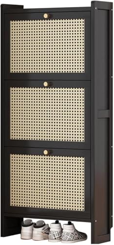 Cribricea Freistehender Rattan-Schuhschrank, geeignet für Eingangsbereich, Flur, Wohnzimmer, mit 2-3 klappbaren Schubladen, stilvoll und praktisch(120 * 50 * 17CM) von Cribricea