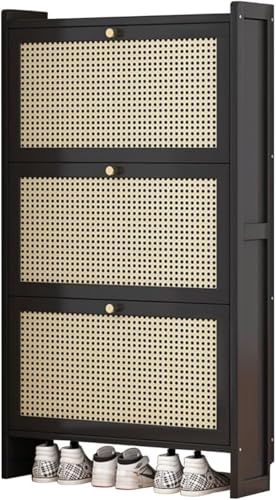 Cribricea Freistehender Rattan-Schuhschrank, geeignet für Eingangsbereich, Flur, Wohnzimmer, mit 2-3 klappbaren Schubladen, stilvoll und praktisch(120 * 70 * 17CM) von Cribricea