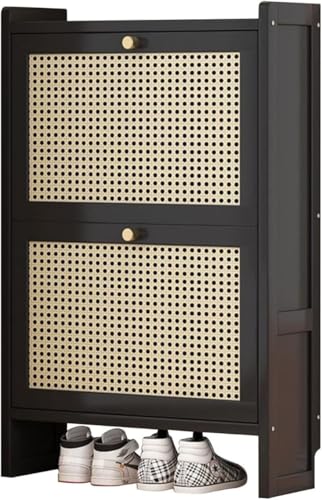 Cribricea Freistehender Rattan-Schuhschrank, geeignet für Eingangsbereich, Flur, Wohnzimmer, mit 2-3 klappbaren Schubladen, stilvoll und praktisch(87 * 50 * 17CM) von Cribricea
