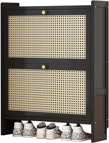 Cribricea Freistehender Rattan-Schuhschrank, geeignet für Eingangsbereich, Flur, Wohnzimmer, mit 2-3 klappbaren Schubladen, stilvoll und praktisch(87 * 70 * 17CM) von Cribricea