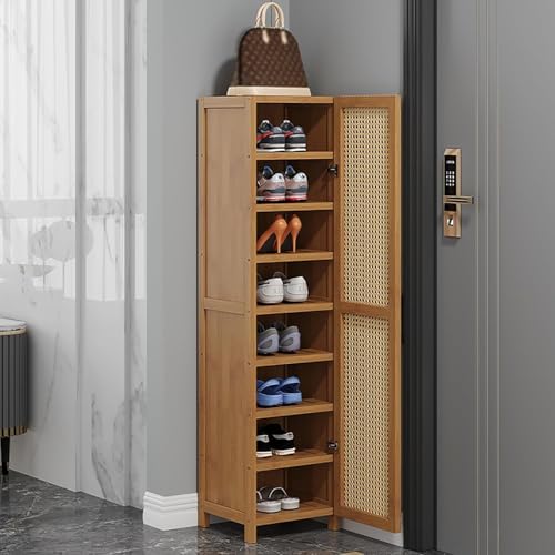 Cribricea Handgefertigter Schuhschrank aus natürlichem Rattan mit Klappschubladen, Korbschuh- und Schrankaufbewahrung for Stiefel mit hohen Absätzen und Hausschuhen(Single Door,6floors) von Cribricea