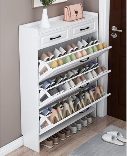 Cribricea Moderner, schmaler Schuhschrank aus Holz mit Schubladen und Belüftungslöchern, geeignet für Eingangsbereich, Flur und Schlafzimmer, weiß verdickt(Thick,60cm/23.6in) von Cribricea