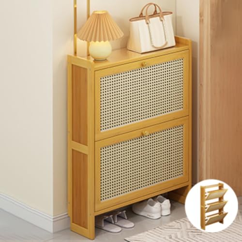 Cribricea Schmaler Rattan-Schuhschrank zur Aufbewahrung im Flur, stilvoller Schuhschrank aus Holz, Moderne Rattan-Schlafzimmermöbel, platzsparende Schuhaufbewahrungslösung(C,Two Doors~50CM) von Cribricea