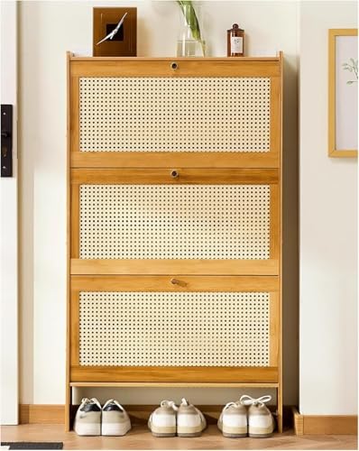 Cribricea Schmaler Schuhschrank mit 3 klappbaren Schubladen, Holzbeinen, Aufbewahrung im Eingangsbereich, schmales Schuhregal for Flur, Wohnzimmer und Eingangsbereich, platzsparendes Design(L: 70cm) von Cribricea
