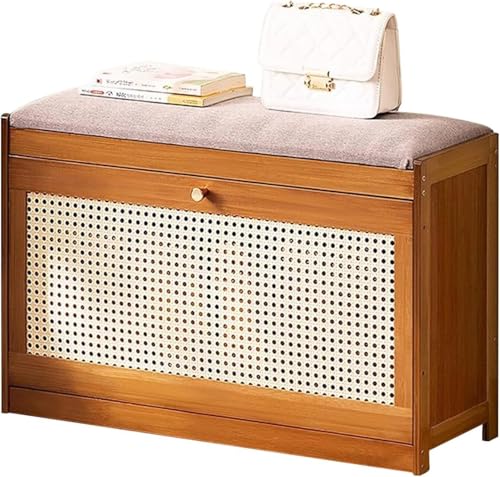 Cribricea Schuhaufbewahrungsbank aus Holz mit Netztüren Schuhschrank for den Eingangsbereich for Flur und Wohnzimmer Stilvoller Schuhschrank(Brown,70 x 24 x 44 cm) von Cribricea