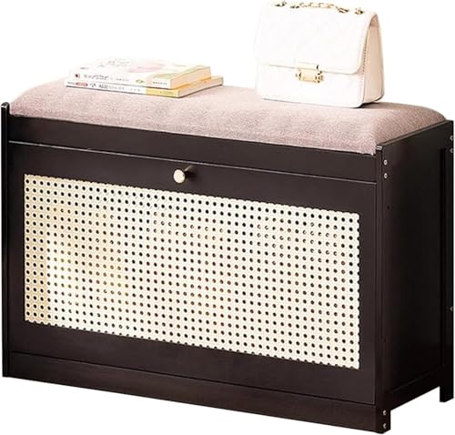 Cribricea Schuhaufbewahrungsbank aus Holz mit Netztüren Schuhschrank for den Eingangsbereich for Flur und Wohnzimmer Stilvoller Schuhschrank(Noir,70 x 24 x 44 cm) von Cribricea