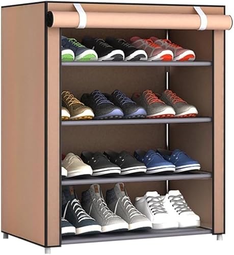 Cribricea Schuhregal mit 5 Ebenen und 4 Fächern, staubdichter Stoffbezug, großer Stauraum for Schuhe, platzsparender Schuhschrank for Eingangsbereich und Schrank(Café,6 Tier 5 Grids) von Cribricea