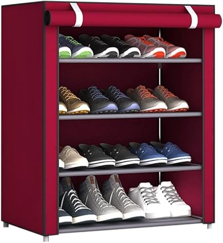 Cribricea Schuhregal mit 5 Ebenen und 4 Fächern, staubdichter Stoffbezug, großer Stauraum for Schuhe, platzsparender Schuhschrank for Eingangsbereich und Schrank(Rouge,6 Tier 5 Grids) von Cribricea