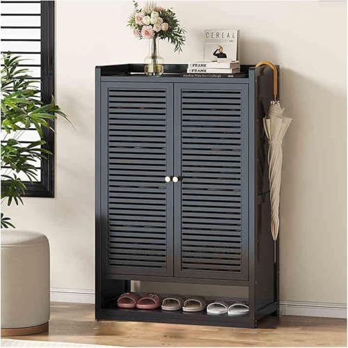 Platzsparender Schuhschrank, großer staubdichter Aufbewahrungsschrank für Flur und Wohnzimmer, stilvolle schwarze Schuhschrank(Black,59 * 32 * 95CM) von Cribricea