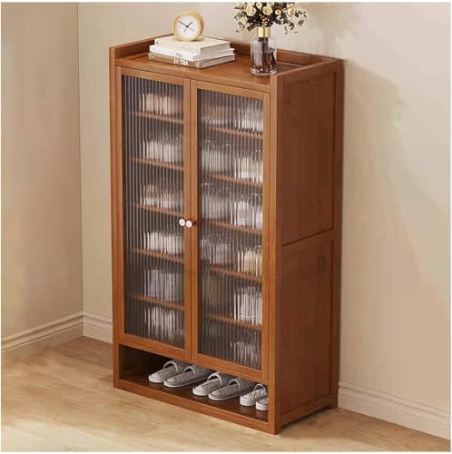Platzsparender Schuhschrank, großer staubdichter Aufbewahrungsschrank für Flur und Wohnzimmer, stilvolle schwarze Schuhschrank(Braun,59 * 32 * 110CM) von Cribricea